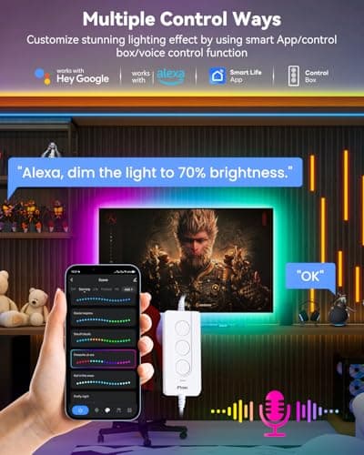 Pak RGB+IC LED Strip Lights for Bedroom & TV, 16.4ft Smart Lights with Remote APP Control, DIY 16 Million Colors, Music Sync Color Changing LED Lighting, 44 Scene Modes, Work with Alexa & Google - Thumbnail 5