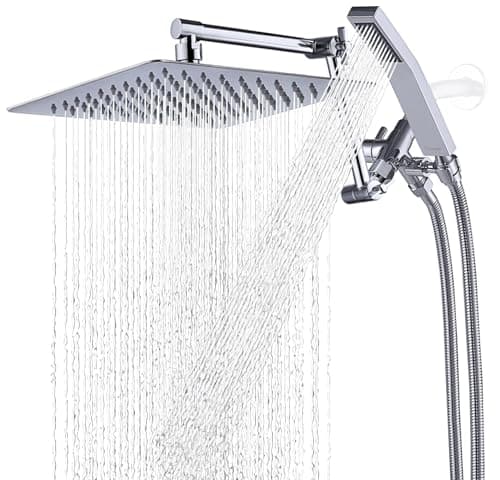 G-Promise All Metal 10 Inches Rainfall Shower Head with Handheld Spray Combo, 3 Settings Diverter, Adjustable Extension Arm with Lock Joints, 71 Inches Stainless Steel Hose (Chrome) - Image 1