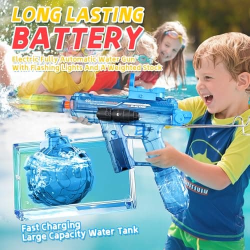 Electric Water Gun 2 Pack for Adults Kids,Rechargeable Automatic Water Gun with LED Flame Effect & Realistic Slide Action,Long Range, Super Powerful Electric Water Guns,Summer Battle Game Childs Gift - Thumbnail 3