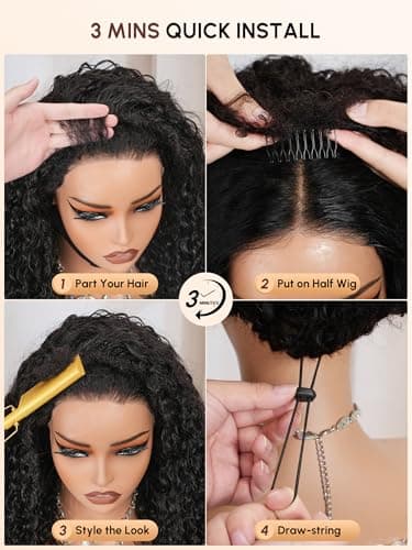 shangyinfa T1B/30 Ombre Half Wig Water Wave Human Hair | 4C Edges + Dark Roots Blend | Drawstring Quick Install | No Glue Fuss | 3B/3C Hair | 3-In-1 Wig | True-to-Length 16 Inch | All-Day Wear - Thumbnail 3