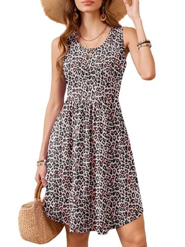 Moodclo Casual Summer Dress Fancy Peachy Leopard XX-Large 2026 Sleeveless Sundress with Pockets U-Neck Cute Lightweight Tank A-Line - Image 1
