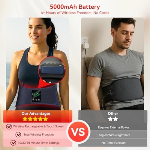 Red Light Therapy Belt for Body, Cordless Infrared Therapy Belt for Back/Abdomen, Waist Wrap with Pulse/Vibration Massage & Timer, Pain Relief, Muscle Relaxation & Circulation Boost, Gift for Parents - Thumbnail 6