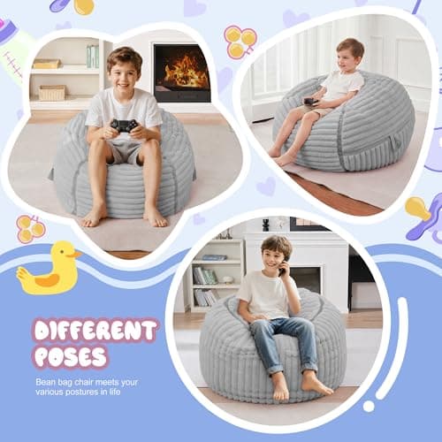 HABUTWAY Bean Bag Chair 2FT Bean Bag Chairs with Memory Foam Filled,2' Small Comfy Beanbag Chair with Soft Faux Fur Cover,Comfy Bean Bag Sofa for Classroom,Living Room,Game Room,Bedroom-Light Grey - Thumbnail 6