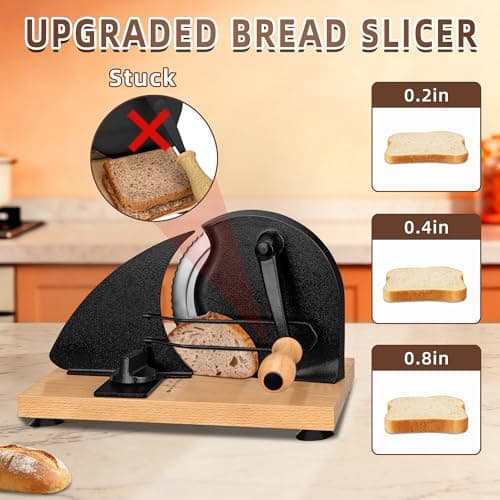 Manual Bread Slicer for Homemade Sourdough Bread Adjustable Thickness Bread Cutter with Hand Crank, Slicing Guide, Scale Line, Stainless Steel Blade & Suction Cups, for Perfect Even Slices (Black) - Thumbnail 2