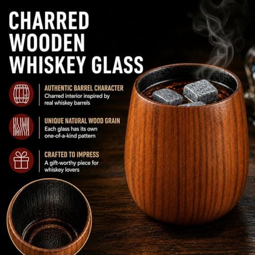Lotnafee 2 Pack Charred Wooden Whiskey Glasses – Bourbon Tumblers for Men with Burnt Interior – Old Fashioned Cocktail Cups – Gifts for Dad, Men, Brother, or Whiskey Lovers - Thumbnail 2