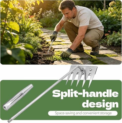 Weed Puller Tool - 2026 Portable Manual Weeding Tools Gardening, 5 Teeth Head Stainless Steel Hand Garden Weeding Rake, Weed Remover Tool for Vegetable Gardening Yard Backyard Farm Planting & Weeding - Thumbnail 5