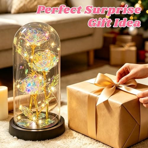 Preserved Forever Anniversary Flower Gifts, for Her, Rose Gifts for Loved One, Glass Light Up Rose Home Decor Gifts for Women Girlfriend Wife Sister Her, Anniversary Birthday Graduation Gift for Women - Thumbnail 4
