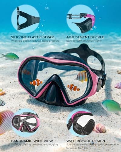 Aegend Snorkel Mask 2Pack for Adults Youth– Anti-Leaking Swim Goggles 180° Panoramic Clear View Anti-Fog Scuba Diving Mask with 1S Underwater Adjustment, Soft Liquid Silicone & No Hair Pulling - Thumbnail 3