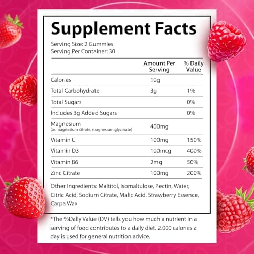 Magnesium glycinate 400mg Gummies ，High Absorption Magnesium Glycinate- Sugar Free Vegan Gummies for Adults with Vitamin D3, Zinc - Sleep, Stress ，Bone & Memory Support - 60 Count Raspberry - Thumbnail 3