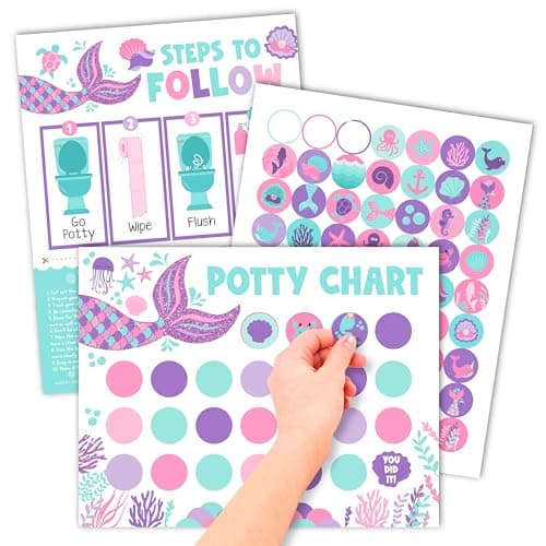 Hadley Designs Potty Training Chart for Toddlers Girls -10 Sticker Potty Chart for Toddlers Girls, 8.5x11" Potty Training Sticker Charts for Toilet Success, Mermaid Toddler Reward Chart for Kids - Image 1