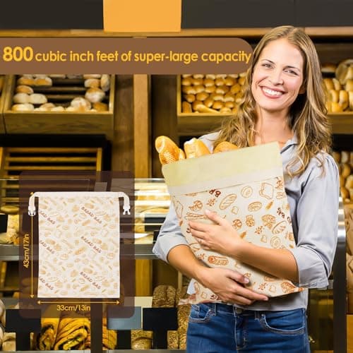 2-Pack Reusable Beeswax Bread Bags - Large 17x13 Inch for Sourdough & Homemade Bread Storage | All-Natural Beeswax Preservation, Eco-Friendly Cotton Food Bags - Easy to Clean & Daily Use - Thumbnail 2