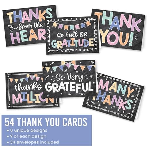 Hadley Designs Bulk Thank You Cards with Envelopes - 54 Kids Thank You Cards For Teachers, Cute Thanks Blank Cards and Envelopes, Fun Appreciation Note Card for Birthday, Baby Shower & Small Business - Thumbnail 3
