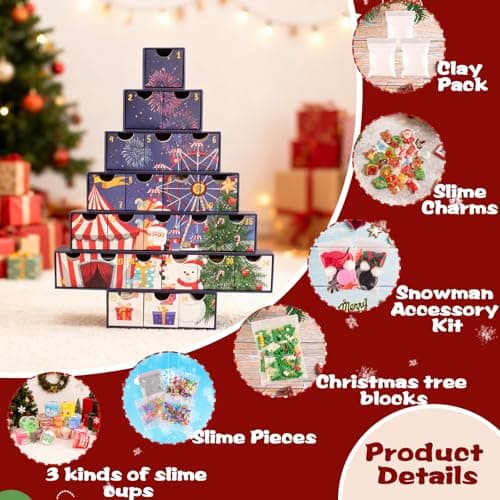 Christmas Tree Slime Advent Calendar 2025, Party Favors, Stocking Stuffers, 24 Days Surprise Slime Kit for Teens Boys Girls 5 6 7 8 9 10 11 12, Goodie Bag Stuffers, Christmas Gifts for Kids - Thumbnail 2