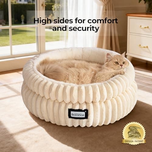 BALANCE Cat Bed Kitten Bed, Washable Round Cat Beds for Indoor Cats,Super Soft Plush Faux Fur Pet Bed for Puppy and Kitten with Anti-Slip Bottom - Thumbnail 2