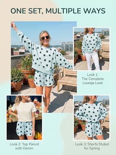 KevaMolly Women Polka Dot Drop Shoulder 2 Piece Lounge Set Sky Blue M - Thumbnail 2