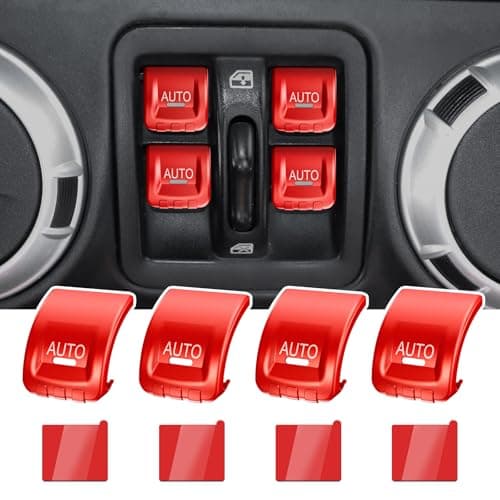 DIAMOOKY Upgraded Metal Window Switch Button Cover for Jeep Wrangler JK JKU 2018 2017 2016 2015 2014 2013 2012 2011 Interior Accessories, Aluminum Alloy, Red - 4pcs