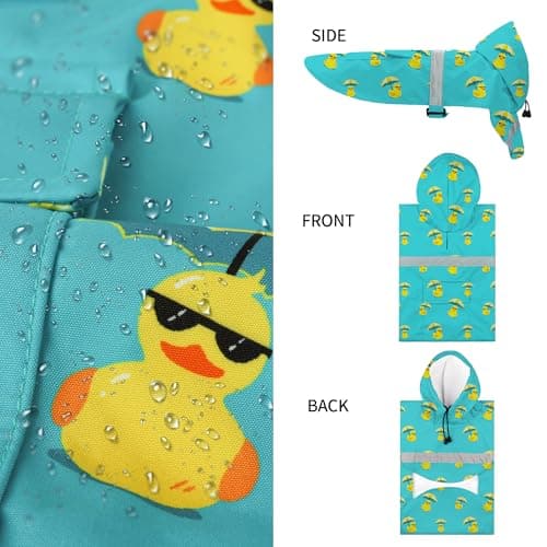 NACOCO Large Dog Raincoat Adjustable - Pet Rubber Ducks Yellow Water Proof Clothes Lightweight Rain Jacket Poncho Hoodies with Strip Reflective Pink (Lake Green M, Sunglass Duck) - Thumbnail 2