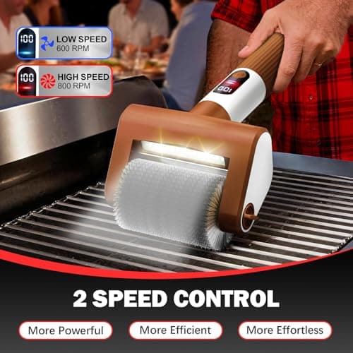 VYTOOV Electric Grill Brush, 2-Speed BBQ Grill Brush with LED Light/Screen Powerful Cleaning 800RPM/4000mAh/2 Brush Heads No Bristle Shedding Rechargeable Lightweight Grill Cleaner for Outdoor/Camping - Thumbnail 2