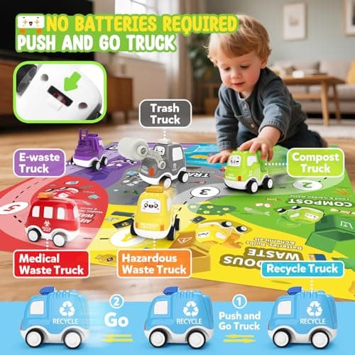 7-in-1 Toddler Truck Toys for 2 3 4 5 Year Old Boys - 17" Longer Transport Eco Carrier Truck with 6 Cute Pull Back Cars and Playmat, with Light & Sound, Christmas Birthday Gifts for Kids 2-5, Grey - Thumbnail 4