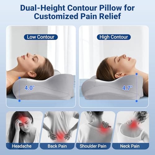 Cervical Pillow for Neck Pain Relief, Ergonomic Contour Memory Foam Neck Support Pillow with Ear Pressure Relief and Dual Height Design, Cooling Orthopedic Pillow for Side, Back and Stomach Sleepers - Thumbnail 4