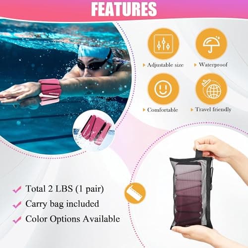BECOJADDE Ankle Weights for Women Wrist Weights Set of 2 (1 lb Each) Adjustable Arm Leg Weight for Womens Men Suitable for Walking Swimming Running Pilates Yoga Gym, Gradient Pink - Thumbnail 3