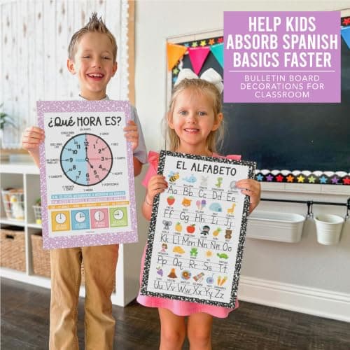 Hadley Designs Spanish Posters for Classroom - 12 Spanish Classroom Decorations, Laminated Educational Posters for Toddlers, Carteles Educativos en Español, Pastel Bilingual Homeschool Essentials - Thumbnail 3