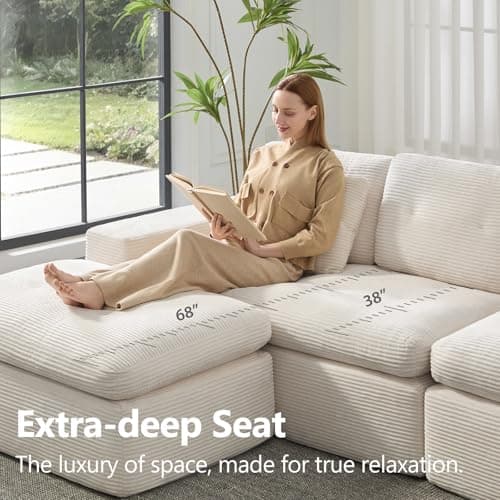 anfutek L-Shaped Modular Sectional Couch for Living Room Furniture, Boneless Cloud Couch Set with Back Support, Modular Sectional Sofas for Living Room Furniture with Ottoman - Thumbnail 4