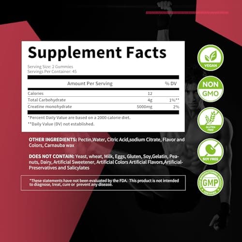 novomins Creatine Monohydrate Gummies for Men & Women, Chewables Creatine Monohydrate for Muscle Strength, Muscle Builder, Energy Boost, Pre-Workout Supplement-90 Peach - Thumbnail 2