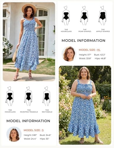 GRACE KARIN Women's 2025 Summer Floral Boho Dress Square Neck Strapped Swing A Line Sundress Beach Long Maxi OutfitsBlue L - Thumbnail 4