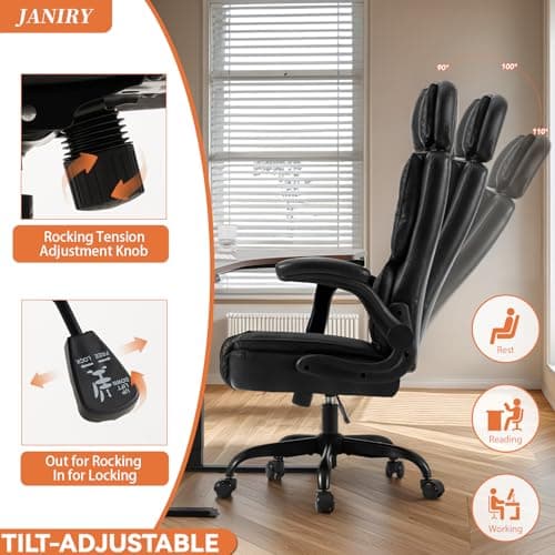 janiry Comfortable Office Chair,Executive Leather Computer Chair with Lumbar Support,Adjustable Height & Armrests,Black - Thumbnail 5