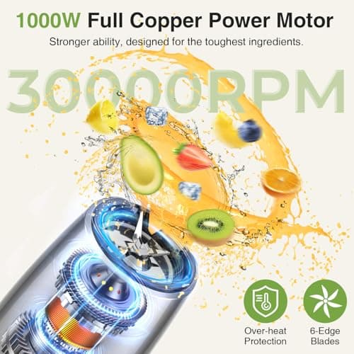 KOIOS Smoothie Blender, Max 1000w Personal Blender for Shakes and Smoothies, 12Pcs Coffee Grinder and Countertop Blenders Combo for Kitchen, Portable Smoothie Blenders with 2x22 oz To-Go Cups, Non-BPA - Thumbnail 2