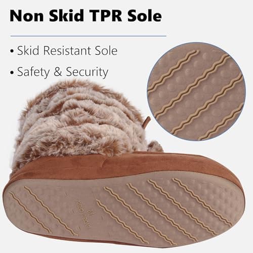 Forfoot House Slippers, Warm Soft Plush Lining Slippers Boots for Women Indoor Anti-Slip Shoes Soft Sole Lace Pom Pom Bedroom Booties Size 9/10 - Thumbnail 5