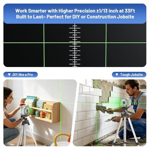 Huepar Pro Laser Level with 55-Inch Tripod, 150Ft Self Leveling Green Lazer Leveler Tool with Pulse Mode up to 200Ft, Rechargeable, Cross Lines for Picture Hanging, Tile, DIY/Construction, Hard Case - Thumbnail 2