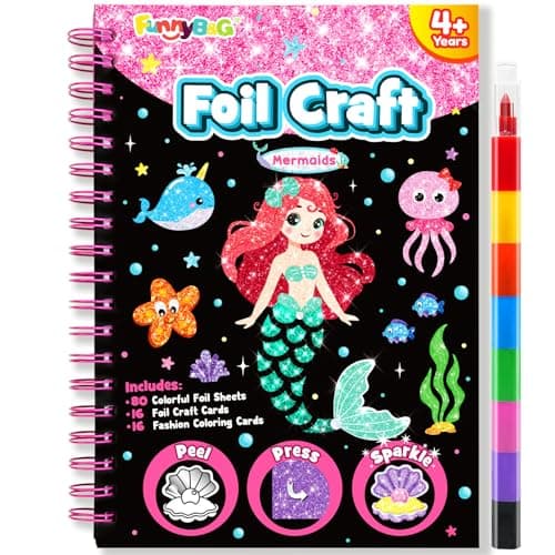 FUNNYB&G Foil Art Crafts for Kids Ages 4-8: Valentines Crafts for Kids 2026,Birthday Gift for Girls,Art and Crafts Supplies,Party Favors,Creative Toys for Girls Boys 4 5 6 7 8 9 Years Old(Mermaids) - Image 1