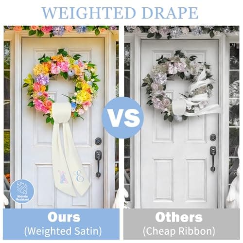 Easter Wreath Sash for Front Door (59" Long) - Embroidered [Bunny/Cross/Egg] Design Sash for Boxwood & Magnolia Wreaths - Elegant Spring Ribbon Decor with Heavy Drape, Wrinkle-Resistant & Washable - Thumbnail 4