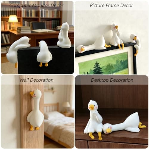 JOZRTOR Funny Resin Desk Goose Decor 4 PCS, Mini Cute Goose Figurines for Computer Monitor, Car Dashboard and Rearview Mirror, Office Desk, Photo Frame Decorations Accessories & Housewarming Gifts - Thumbnail 5