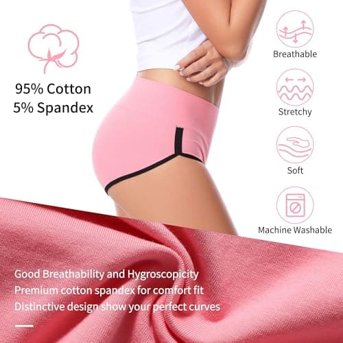 CAILECOTTON Womens Underwear Cotton Underwear for women High Waisted Full Coverage Brief Soft Stretch Breathable Everyday Hipster Ladies Pantie Comfy Briefs - Multi 5 pack - Thumbnail 5