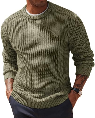 PJ PAUL JONES Mens Textured Sweater Regular Fit Crewneck Knitted Pullover Sweaters Gray Green M - Image 1
