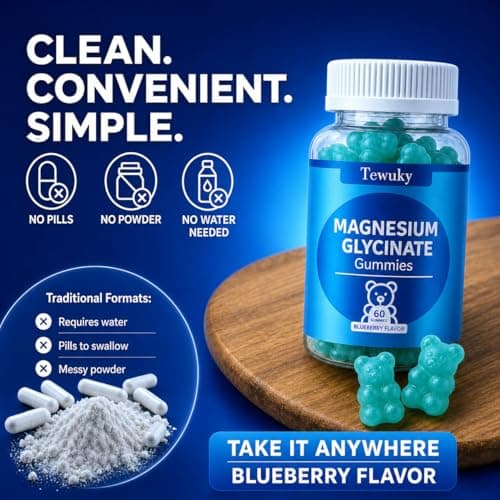 Magnesium Glycinate Gummies 500mg, Sugar-Free for Adults & Kids, Magnesium Gummies for Sleep, Stress & Muscle Relief, Supports Bone & Nerve Health, Vegan, Pectin-Based, 60 Count, Blueberry Flavor - Thumbnail 6