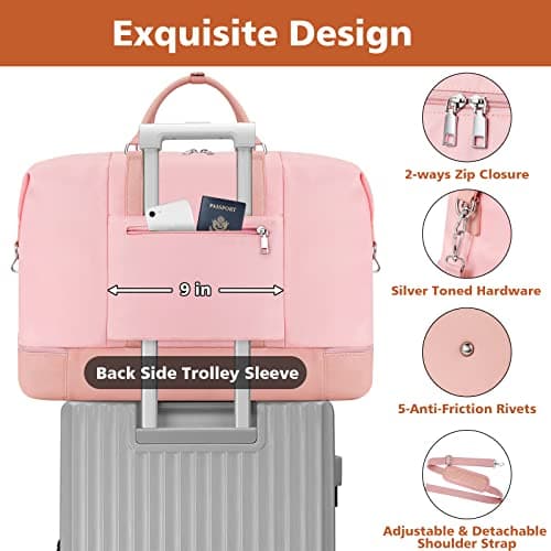 Travel Weekender Bag for Women, 21" Overnight Bag with Shoe Compartment 50L Large Travel Duffel Bag Carry On Tote for Weekend, Overnight, Business Trips, Water Resistant - Thumbnail 5