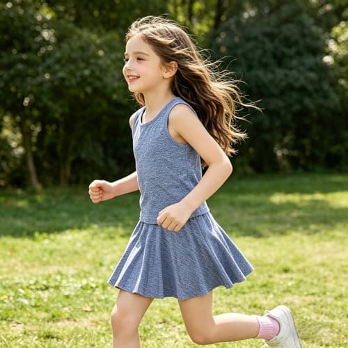 SOFIPURE Girls 2 Piece Sun Protection Tank Top and Skort Set Quick Dry Moisture Wicking Athletic Active Wear for Summer Outdoor Sports Beach Blue 7Y-8Y - Thumbnail 2