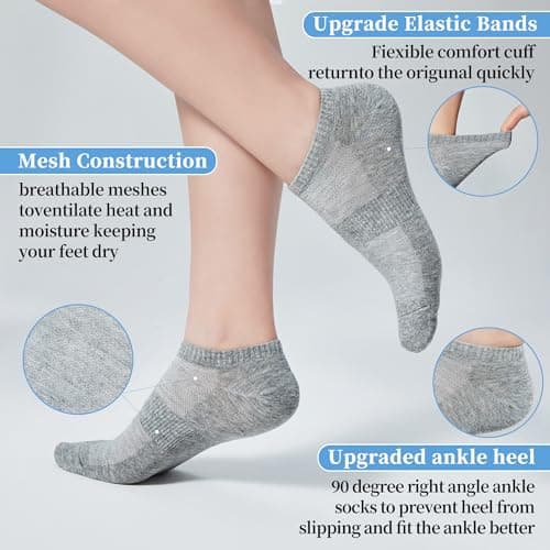 Corlap Women's Ankle Cotton Socks - No Show Low Cut Athletic Running Soft Thin White Socks 6 Pairs - Thumbnail 5