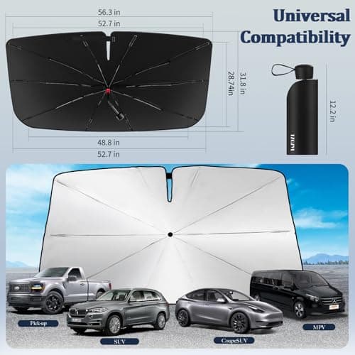 TZQZYL Foldable Windshield Sun Shade Umbrella - 56.3"x31.8" Universal Car Shade Front Windshield for Medium Sedans SUVs, Premium Nano Ice-Crystal UV Coating, Upgraded Silver Sunshield(Premium Silver) - Thumbnail 2