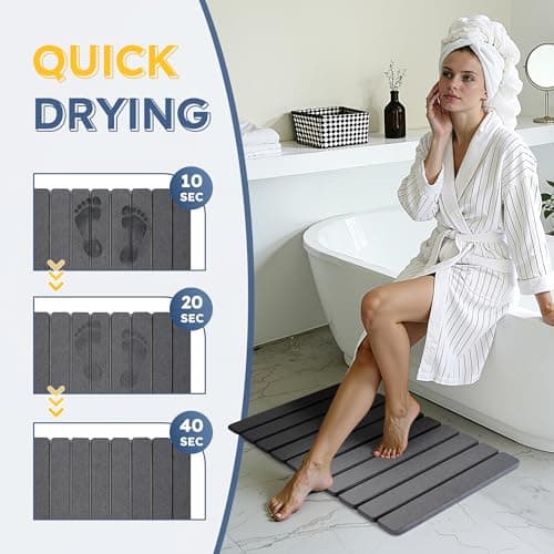 Osumlee Large Foldable Stone Bath Mat,Diatomaceous Earth with Non-Slip and Super Absorbent, Dry Mat with Quick Dry for Bathroom,Easy to Clean（23.6" Lx15.35 W,Dark Grey） - Thumbnail 4