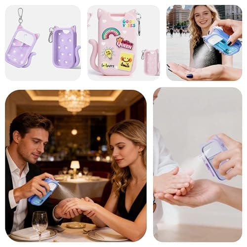 Silicone Case for Touchland Hand Sanitizer Spray, Compatible with Touchland 1 FL OZ/30ML with Keychain & 6 Charms, Cute Hand Sanitizer Travel Accessories, Mothers Day Gifts (Pink) - Thumbnail 3