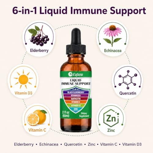 Cofure Zinc Quercetin Vitamin C D3 Liquid Immune Support with Organic Echinacea Elderberry, Immune Defense Drops Supplement for Adults- Vegan, Non-GMO, Gluten Free - 2 Fl Oz, 60 Servings - Thumbnail 2