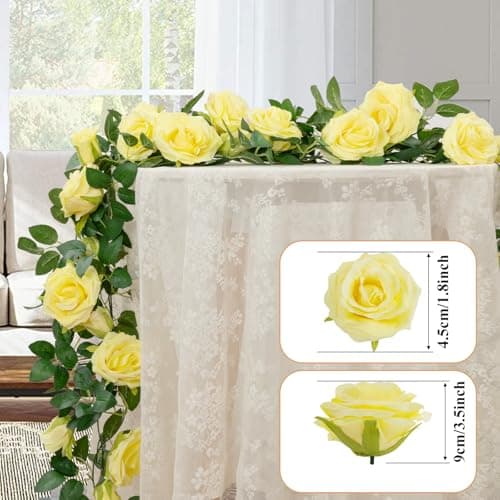U'Artlines 3 Pack Artificial Yellow Rose Vines Floral Garlands Total 19.5 Ft Fake Vine Silk Flower Garland for Indoor Outdoor Home Wedding Arch Garden Wall Decoration - Thumbnail 2