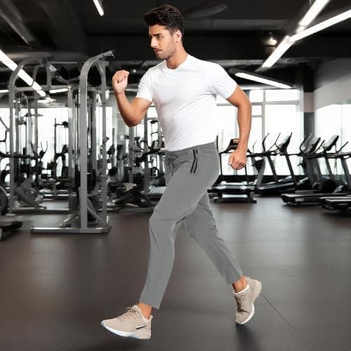 MOURCE Athletic Fit Quick-Dry Track Mens Pants - Drawstring Men's Joggers Golf Breathable, Light Grey 3XL - Thumbnail 3