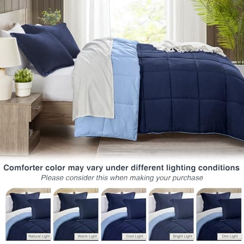 satisomnia Queen Comforter Set, Navy Blue Bedding Comforters Queen Size, 3 Pieces Down Alternative Bed Comforter Lightweight, Soft Quilted Bed Set Breathable, Reversible All Season Bedding Sets - Thumbnail 6