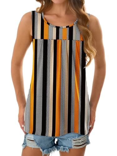 NORACORA Womens Summer Tank Tops Sleeveless T Shirt Casual Loose Fit Tunic Blouses Pattern Stripe Spot XL - Thumbnail 5